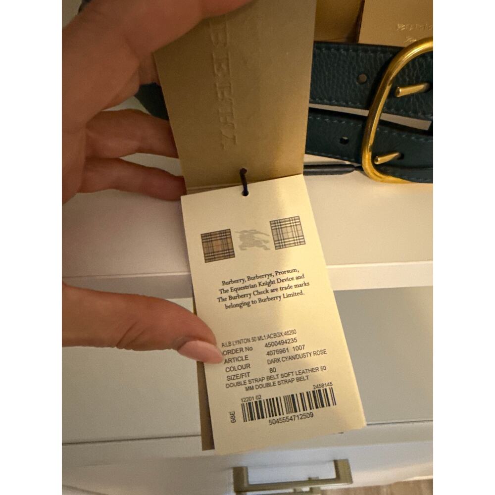 NWT Authentic Burberry Double Strap Leather Belt Gold Buckle Size 80 w/ Dust Bag - Picture 4 of 4